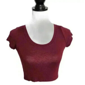 Chic Maroon Cropped T-Shirt with Flutter Sleeves